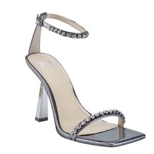 Marc Fisher Silver Metallic Jewel Ankle-Strap Sandals